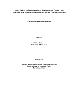 Industrialized Animal Agriculture, Environmental Quality, and Strategies for Collaborative Problem Solving and Conflict Resolution