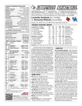 Vs. Kentucky Wildcats (1-5, 0-0 SEC) Overall Record 264-119 (12Th Year) Assistant Coach Luke Murray (Fairfield ‘07) Saturday, Dec