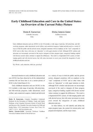 Early Childhood Education and Care in the United States: an Overview of the Current Policy Picture