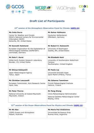 Draft List of Participants