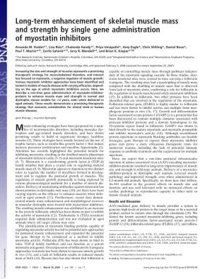 Long-Term Enhancement of Skeletal Muscle Mass and Strength by Single Gene Administration of Myostatin Inhibitors