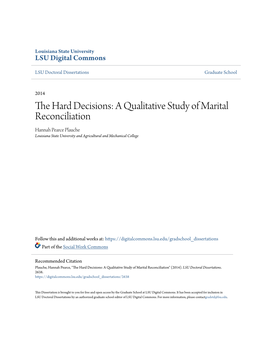 A Qualitative Study of Marital Reconciliation Hannah Pearce Plauche Louisiana State University and Agricultural and Mechanical College