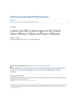 Latinos and Afro-Latino Legacy in the United States: History, Culture, and Issues of Identity Refugio I