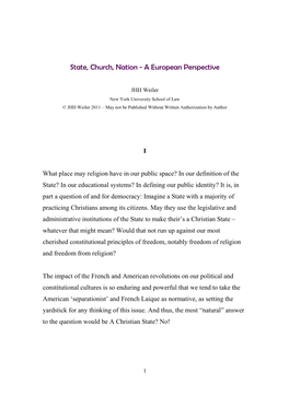 State, Church, Nation - a European Perspective