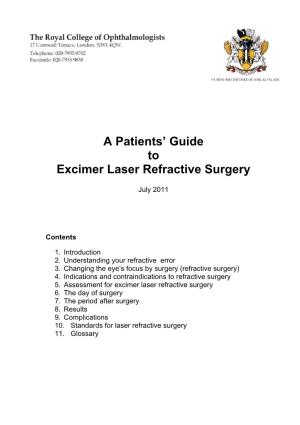 Patient Guide to Excimer Laser Refractive Surgery