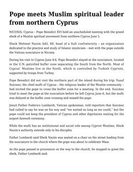 Pope Meets Muslim Spiritual Leader from Northern Cyprus