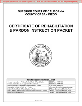 Certificate of Rehabilitation & Pardon Instruction Packet