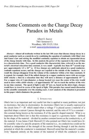 Charge Decay Paradox AES ESA-2008