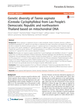 Genetic Diversity of Taenia Saginata (Cestoda: Cyclophyllidea) from Lao