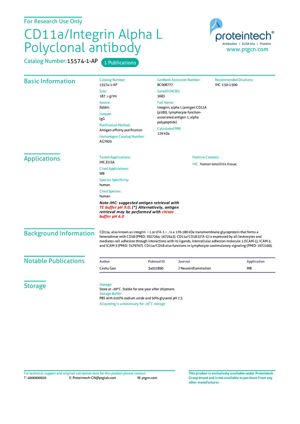 Cd11a/Integrin Alpha L Polyclonal Antibody