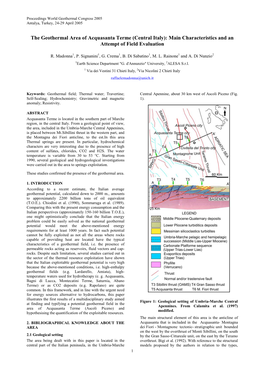 The Geothermal Area of Acquasanta Terme (Central Italy): Main Characteristics and an Attempt of Field Evaluation