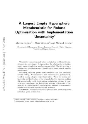 A Largest Empty Hypersphere Metaheuristic for Robust Optimisation with Implementation Uncertainty∗