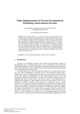 Policy Implementation of Tourism Development in Palembang, South Sumatra Province