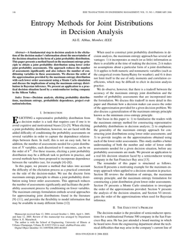 Entropy Methods for Joint Distributions in Decision Analysis Ali E