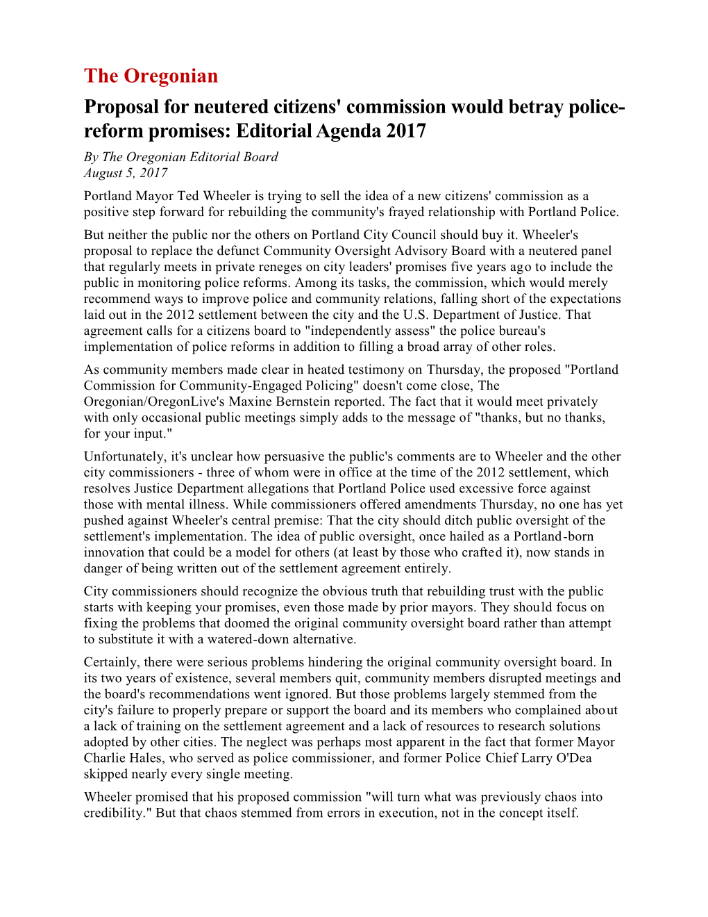 Reform Promises: Editorial Agenda 2017