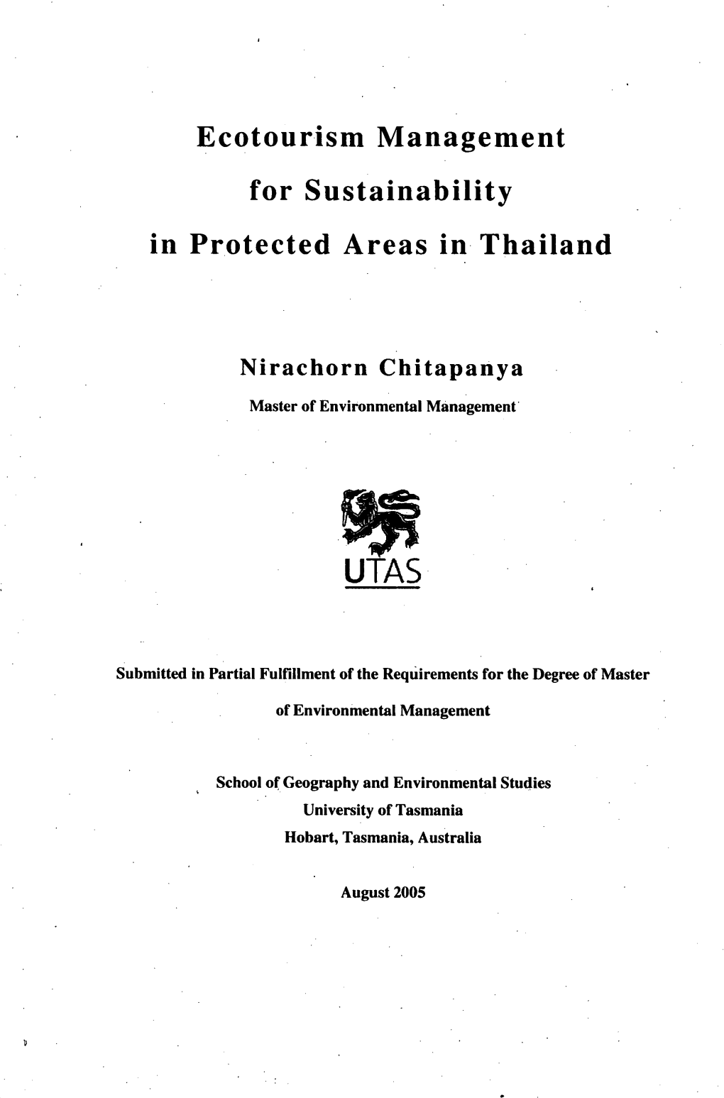 Ecotourism Management for Sustainability in Protected Areas in Thailand