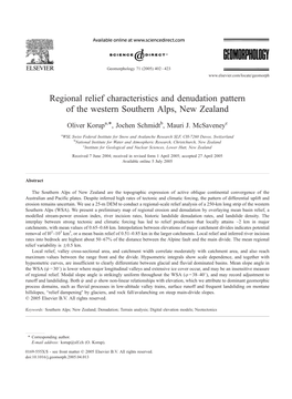 Regional Relief Characteristics and Denudation Pattern of the Western Southern Alps, New Zealand