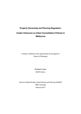 Insider Influences on Urban Consolidation Policies in Melbourne