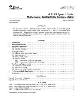 G.729/A Speech Coder: Multichannel Tms320c62x Implementation (Rev. B)