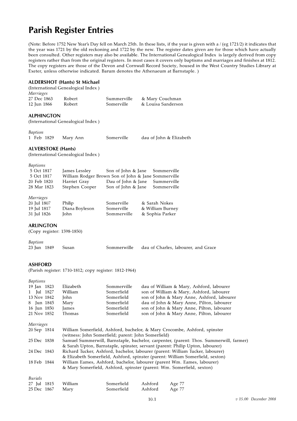 Parish Register Entries