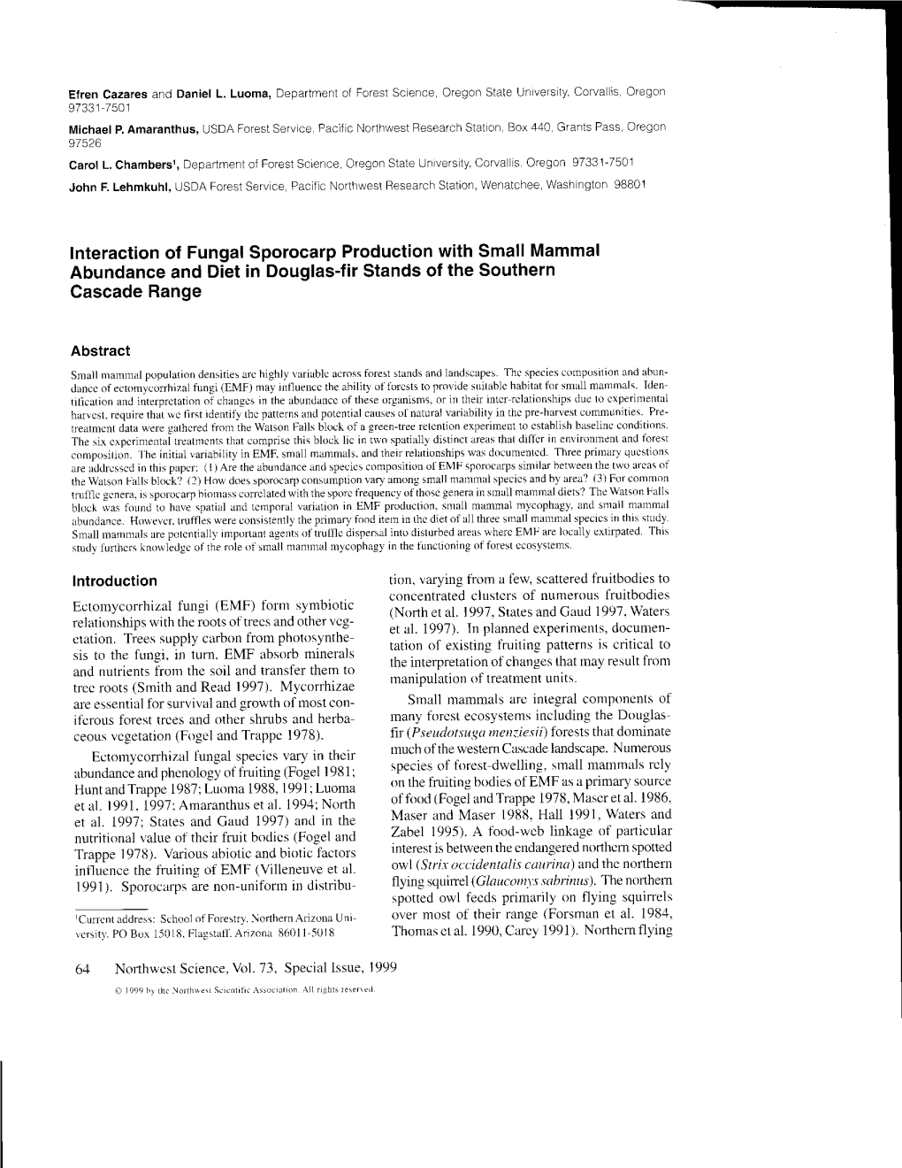 Interaction of Fungal Sporocarp Production with Small Mammal