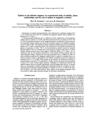 Epidote in Calc-Alkaline Magmas: an Experimental Study of Stability, Phase Relationships, and the Role of Epidote in Magmatic Evolution