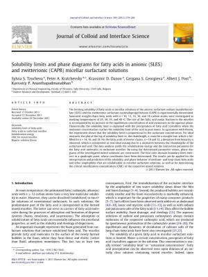 Solubility Limits and Phase Diagrams for Fatty Acids in Anionic (SLES) and Zwitterionic (CAPB) Micellar Surfactant Solutions ⇑ Sylvia S
