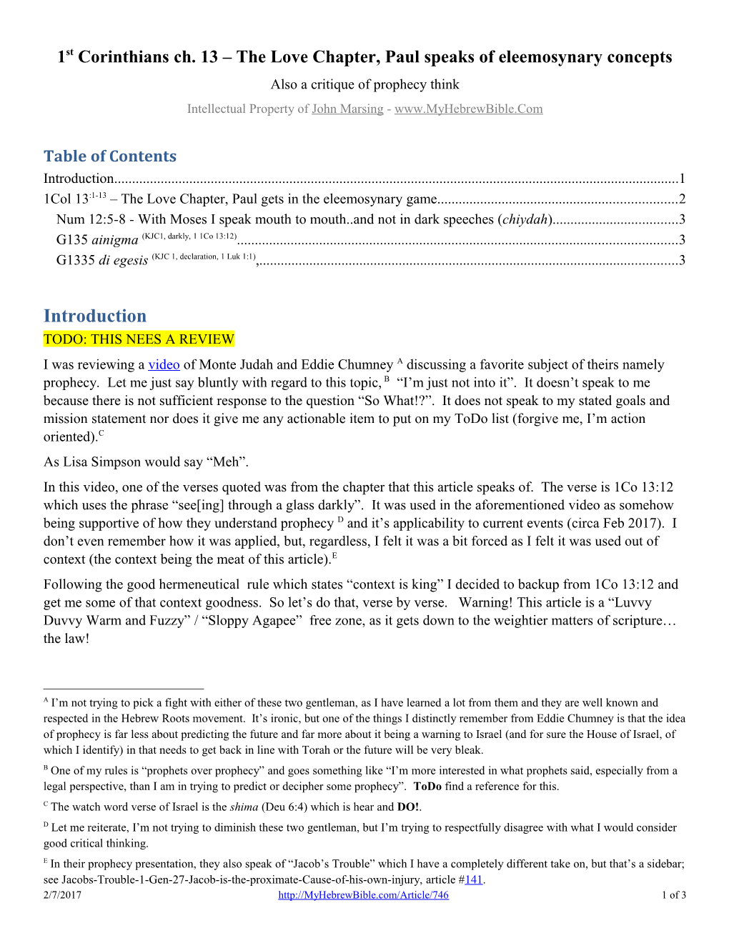 1St Corinthians Ch. 13 the Love Chapter, Paul Speaks of Eleemosynary Concepts