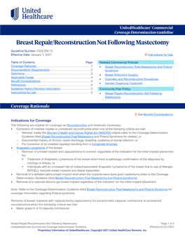 Breast Repair/Reconstruction Not Following Mastectomy – Commercial Coverage Determination Guideline