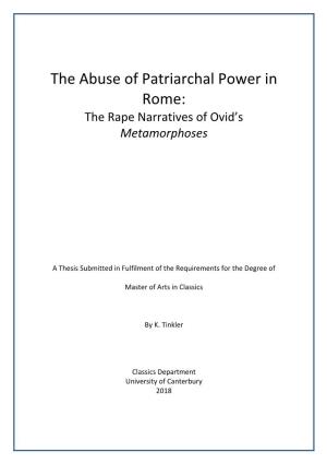 The Abuse of Patriarchal Power in Rome: the Rape Narratives of Ovid’S Metamorphoses