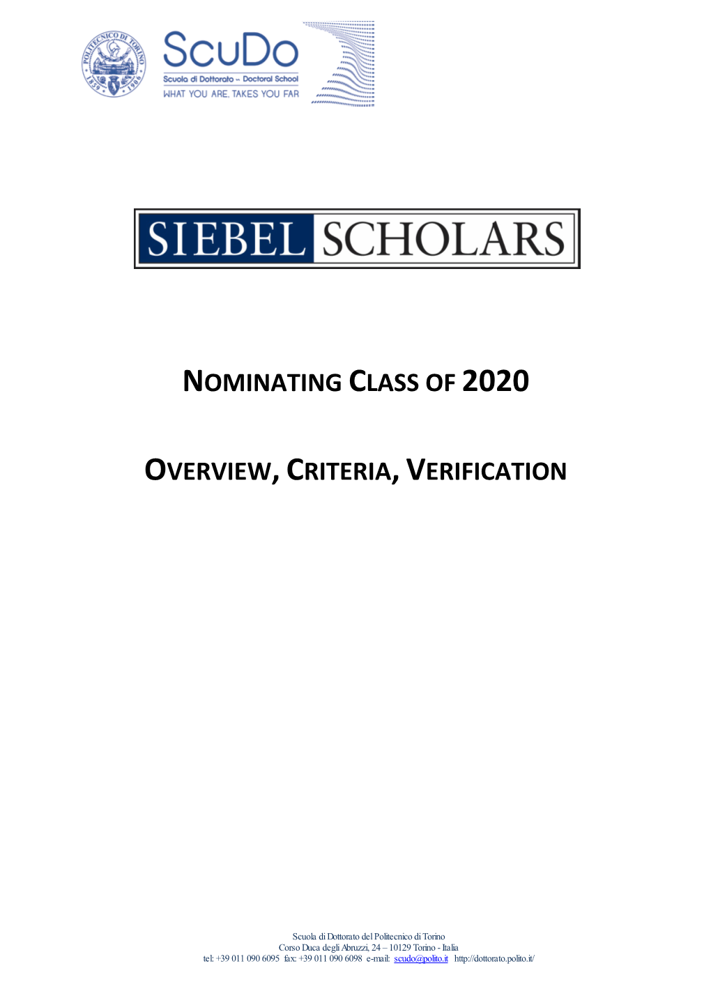 Nominating Class of 2020 Overview,Criteria