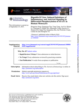 Hepatitis B Virus–Induced Imbalance of Inflammatory and Antiviral