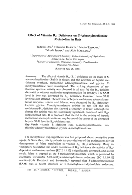 Effect of Vitamin B12 Deficiency on S-Adenosylmethionine Metabolism in Rats