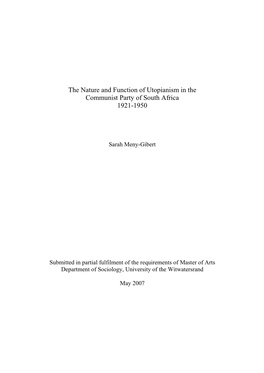 The Nature and Function of Utopianism in the Communist Party of South Africa 1921-1950