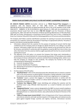 'Know Your Customer' (Kyc) Policy As Per Anti Money Laundering Standards