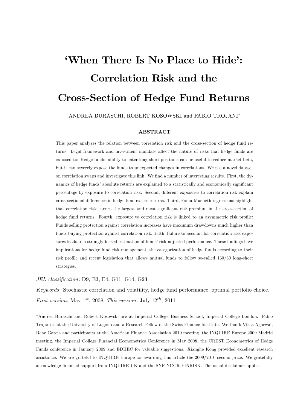 Correlation Risk and the Cross Section of Hedge Fund Returns