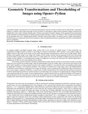 Geometric Transformations and Thresholding of Images Using Opencv-Python (GRDJE/ Volume 2 / Issue 11 / 007)