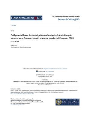Paid Parental Leave: an Investigation and Analysis of Australian Paid Parental Leave Frameworks with Reference to Selected European OECD Countries