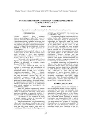 Cytogenetic Observations on in Vitro Regenerants of Veronica Officinalis L