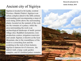 Ancient City of Sigiriya Jackie Jordaan, 2014 Sigiriya Is Located in Sri Lanka, Central Province, Matale District