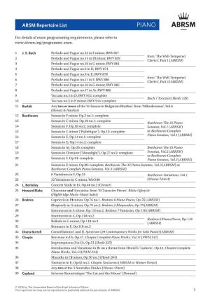ARSM Repertoire List (V1, 21 July 2016)