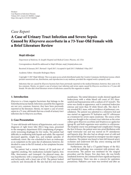 A Case of Urinary Tract Infection and Severe Sepsis Caused by Kluyvera Ascorbata in a 73-Year-Old Female with a Brief Literature Review