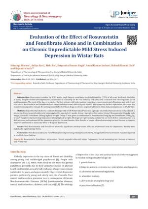 Evaluation of the Effect of Rosuvastatin and Fenofibrate Alone and in Combination on Chronic Unpredictable Mild Stress Induced Depression in Wistar Rats