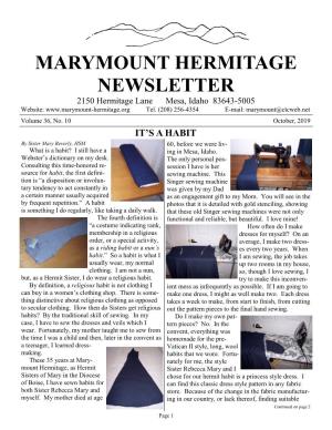 MARYMOUNT HERMITAGE NEWSLETTER 2150 Hermitage Lane Mesa, Idaho 83643-5005 Website: Tel