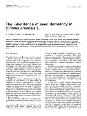The Inheritance of Seed Dormancy in Sinapis Arvensis L