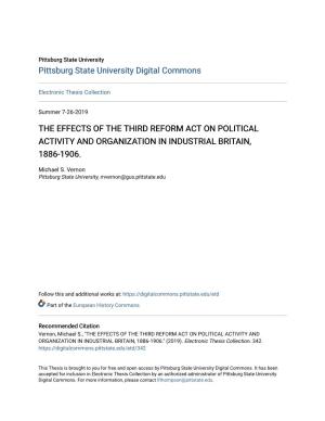 The Effects of the Third Reform Act on Political Activity and Organization in Industrial Britain, 1886-1906