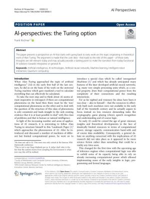 AI-Perspectives: the Turing Option Frank Kirchner1,2