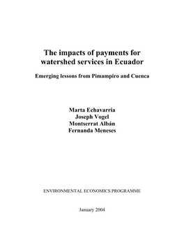 The Impacts of Payments for Watershed Services in Ecuador