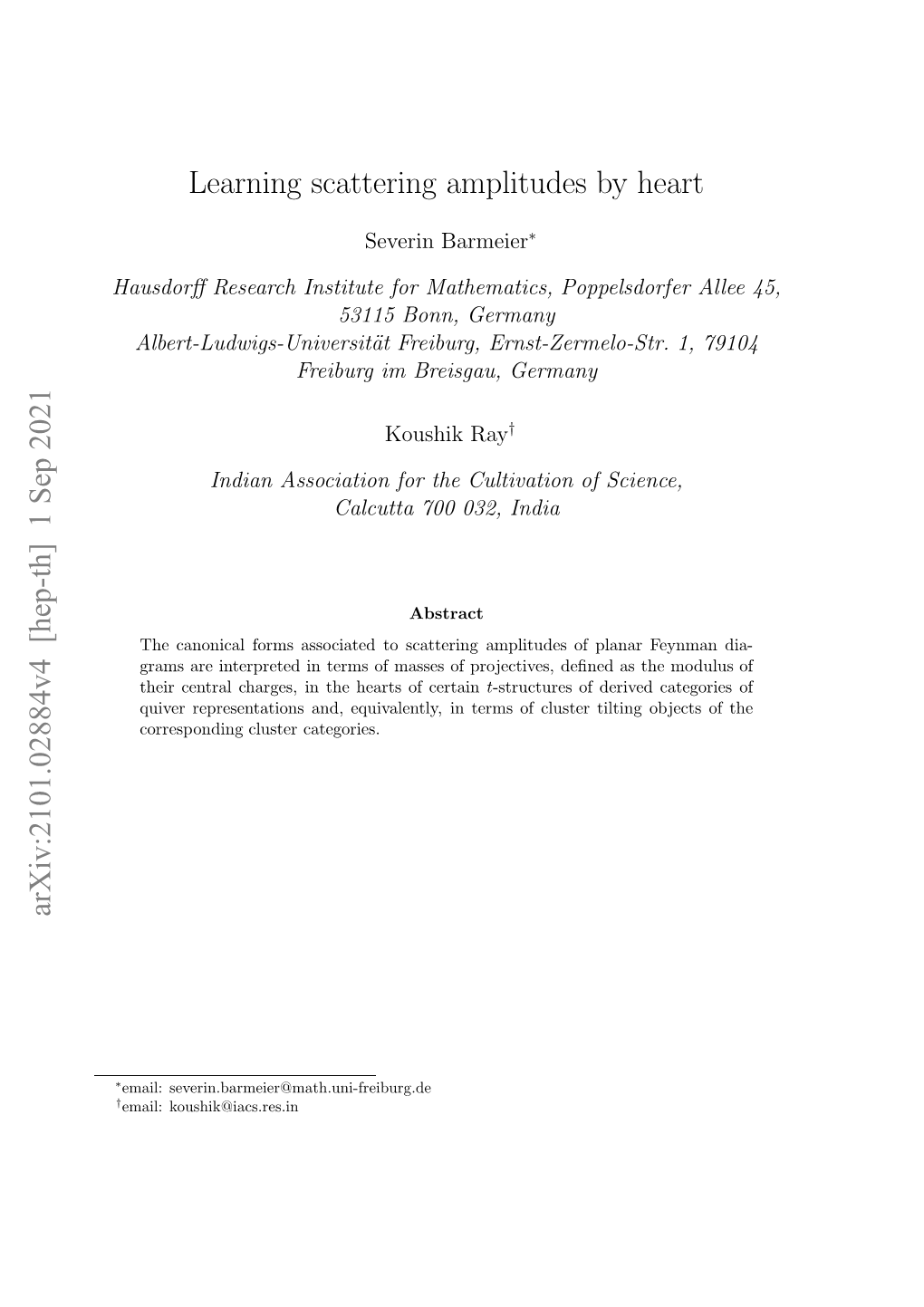 [Hep-Th] 19 Aug 2021 Learning Scattering Amplitudes by Heart