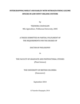 Intercropping Wheat and Barley with Nitrogen Fixing Legume Species in Low Input Organic Systems